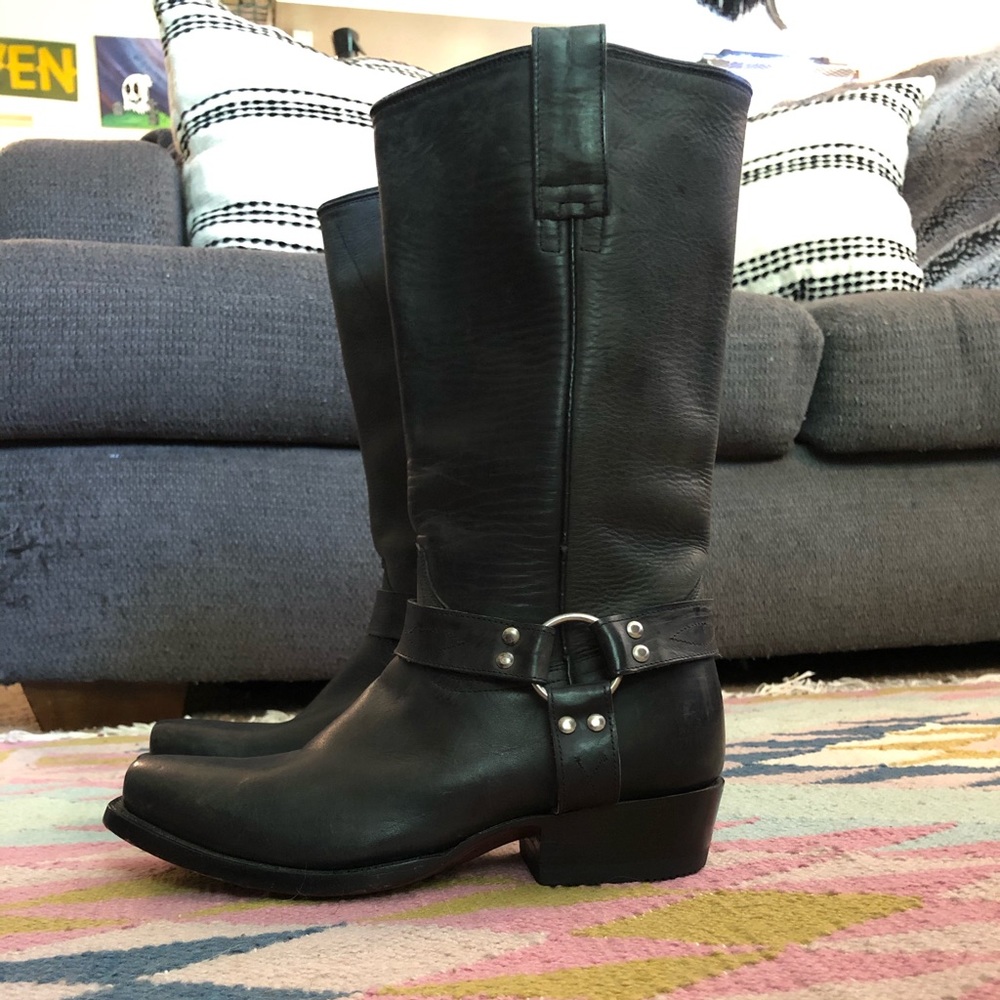 Western leather motorcycle boots